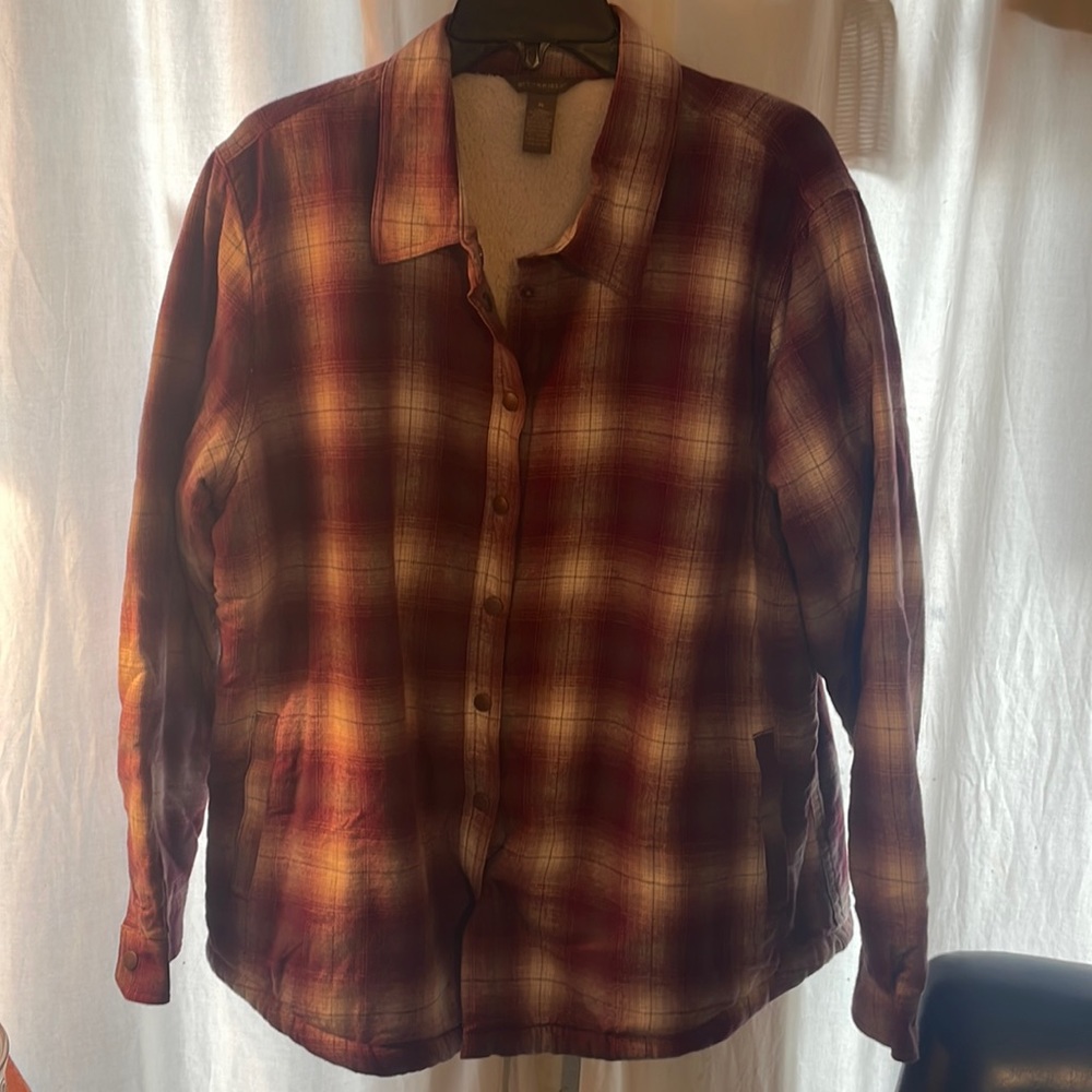 Bit & Bridle Women's Medium Button Up Burgundy Plaid Striped Top Collared Shirt
